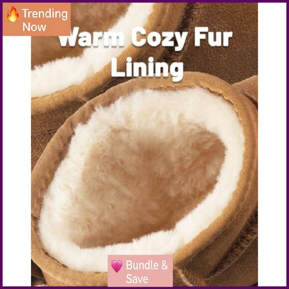 Women's Fur Lined Ankle Snow Boots Anti-Slip Waterproof Winter Boots - Picture 4 of 8